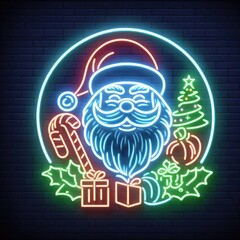 Wall Mural - Vector realistic isolate neon sign of Christmas santa  for template decoration on the wall background