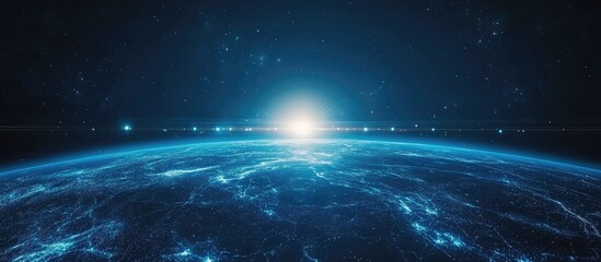 Poster - Digital Connectivity and Network Solutions Rotating Blue Planet with Business Insights 3D Earth Technology and Data Processing Visualization