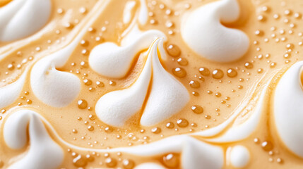 Sticker - Close-up of smooth, whipped cream peaks on a golden dessert, perfect for illustrating festive holiday treats or baking concepts