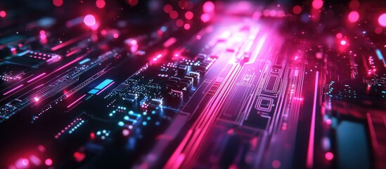 Poster - Futuristic Technology Background with Abstract High Tech Texture and Electronic Motherboard for Innovative Data Connections