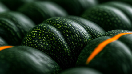 Poster - Close-up of green-striped pumpkins, perfect for Halloween decorations or autumn harvest-themed projects