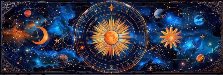 Canvas Print - elaborate cosmic design incorporating astrological elements, ideal for decorative and mystical uses.