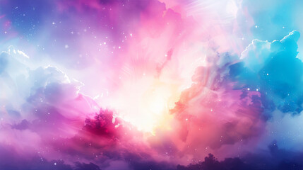 Wall Mural - Colorful clouds background galaxy space stars sky cosmos nebula universe astronomy night fantasy blue pink purple magical light dream soft colors texture backdrop wallpaper abstract design bright glow