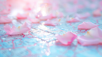 Pink flower petals romance travel wanderlust nature map journey adventure honeymoon destination background flora abstract love beauty delicate soft light pastel color colorful spring summer season