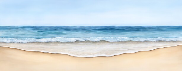 Wall Mural - tranquil beach scene with gentle waves and golden sand on arches watercolor paper