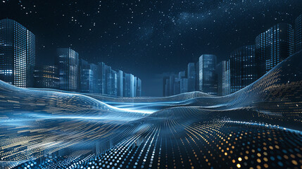 Poster - Cityscape night big data digital landscape background urban technology internet connection cyberspace network business communication