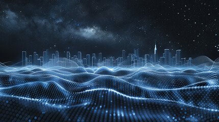 Poster - Digital city landscape skyline cityscape architecture building futuristic technology data network connection internet online communication blockchain metaverse innovation future global world business