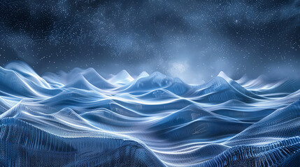 Wall Mural - abstract blue digital landscape with glowing particles and starry night sky data visualization artif