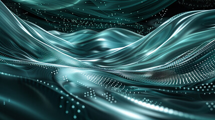 Poster - Abstract blue background with waves digital landscape with flowing particles cyber or technology illustration big data visualization