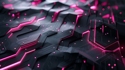 Canvas Print - Dark abstract background pink light lines neon glowing shapes metal steel cyber space technology background futuristic modern geometry wallpaper