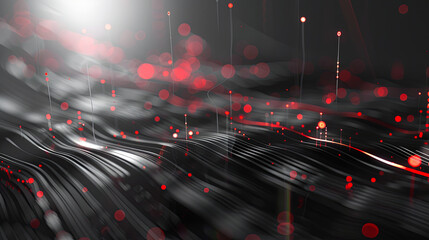 Poster - Abstract digital wave background Futuristic data flow network technology Red digital wave particles cyber technology background