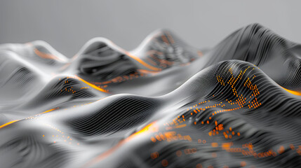 Sticker - Abstract digital landscape cyber orange gray background big data flow wave artificial intelligence technology futuristic information flow