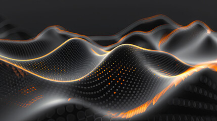 Poster - Abstract black waves orange lines background futuristic technology digital landscape smooth wavy lines modern minimal elegance dark colors