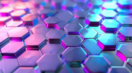 Fototapete - Abstract background with blue pink purple gradient colors hexagon shape technology concept design 3d render