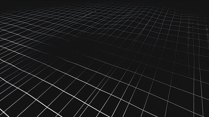Poster - Abstract background with white grid on a black surface Digital grid surface wave background Cyber or technology background