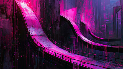 Sticker - Futuristic cyberpunk city neon lights architecture digital art illustration concept art