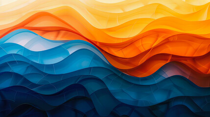 Aufkleber - Abstract blue orange wavy background modern art illustration digital painting gradient color wallpaper design