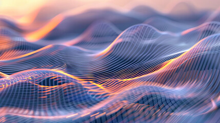 Fototapete - Abstract digital wave background with flowing cyber landscape Cyber technology illustration background for big data artificial intelligence deep learning metaverse fintech quantum computing business