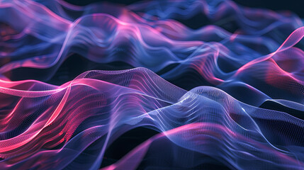Poster - Abstract background with wave lines glow pink and blue color on dark background technology concept big data digital background 3d rendering