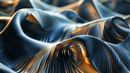 Poster - abstract background flowing gold and blue metallic waves texture elegant luxury detail modern 3d ill