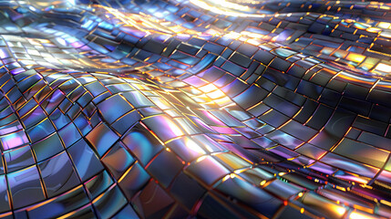 Poster - abstract background wavy metallic reflective tiles iridescent colorful modern trendy design futurist