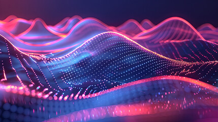 Poster - Abstract digital landscape with flowing particles and neon lights big data visualization abstract background cyber technology innovation futuristic background