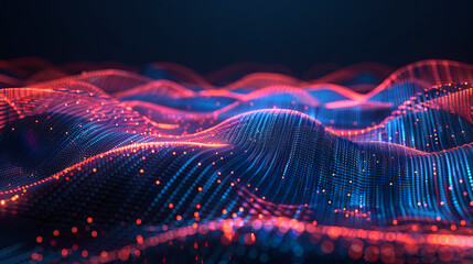 Fototapete - Abstract digital landscape cyber background virtual technology background big data artificial intelligence blue red technology backgrounds glowing data technology abstract backgrounds