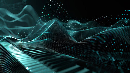 Fototapete - Piano keys digital wave sound music technology audio wave synthesizer concert entertainment