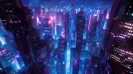 Canvas Print - Futuristic city skyline with neon lights.