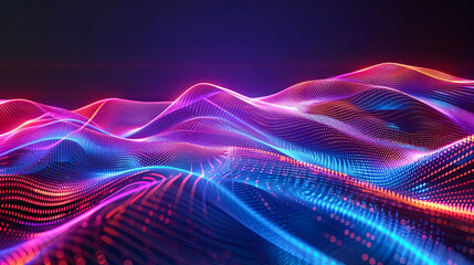 Fototapete - Abstract digital landscape cyber space particles glowing landscape background big data futuristic illustration