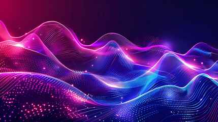 Fototapete - Abstract colorful wave background digital landscape with flowing particles cyber technology background