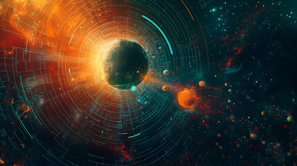Wall Mural - space exploration futuristic technology wormhole space travel digital art galaxy universe stars plan