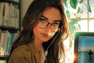 Wall Mural - Portrait of a Young Woman with Glasses