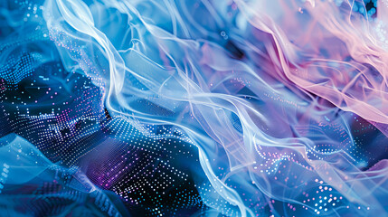 Fototapete - Abstract technology background dynamic wave flowing digital particles cyber space metaverse blockchain big data technology background