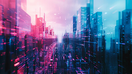 Fototapete - Futuristic cityscape digital technology smart city concept abstract background internet of things communication network artificial intelligence big data