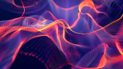 Fototapete - Abstract digital wave background glowing particles digital data flow technology concept cyber security background 3d rendering high tech big data visualization