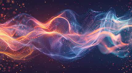 Poster - Abstract digital wave particles background future technology data flow digital cyberspace metaverse concept blue and orange color background