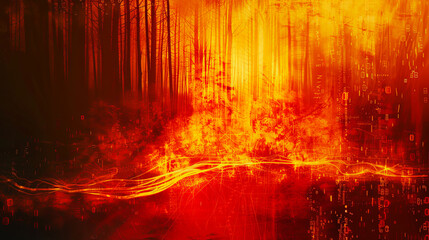 Poster - Digital fire burning forest wildfire climate change global warming inferno hot danger destruction environment nature abstract art illustration background