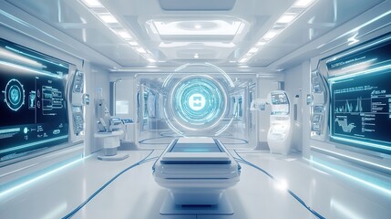 Wall Mural - A futuristic health data integration platform with secure data sharing, AI-driven health insights, and a professional blue and white design for seamless healthcare collaboration.