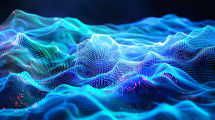 Wall Mural - Abstract blue digital landscape with flowing particles Big data visualization Network connection structure background 3d rendering