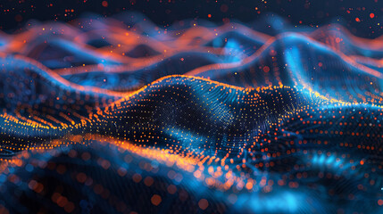 Fototapete - Abstract background with blue and orange lights data visualization technology concept big data digital background 3d rendering
