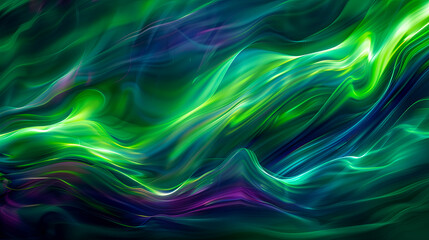 Fototapete - Abstract green fluid waves background aurora northern lights effect motion smooth waves texture liquid colorful abstract background