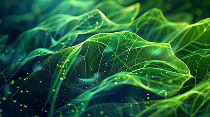 Fototapete - Green abstract background lines pattern waves texture design flow green energy futuristic modern light technology bright art shape wallpaper