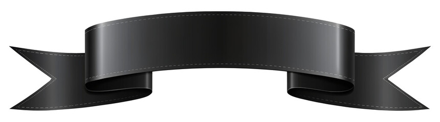 Black banner ribbon with stitching isolated on transparent background