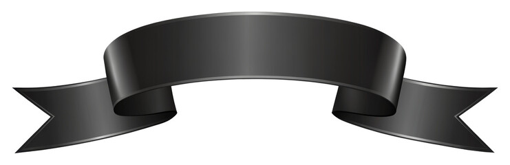 Black banner ribbon with stitching isolated on transparent background