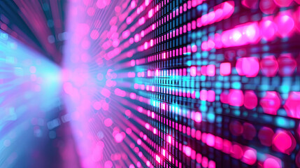 Fototapete - Abstract blue pink bokeh background data information transfer futuristic technology digital binary code light ray signal network internet communication