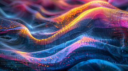 Fototapete - Abstract colorful wave background with connecting dots and lines network connection structure big data digital background 3d rendering
