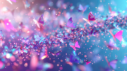 Poster - Beautiful butterflies flying in a colorful bokeh background blur spring summer dreamy nature fantasy concept beauty magic fairy tale wallpaper design freedom whimsical soft focus background