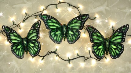 Wall Mural - Three green butterflies