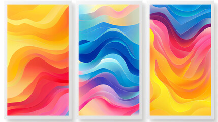 Aufkleber - Three abstract background images with colorful wavy patterns smooth gradient texture modern fluid art great for posters banners and websites